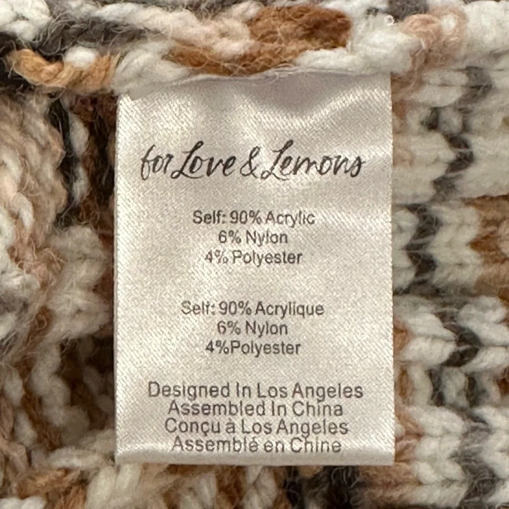 NWT For Love & Lemons Geri Sweater XS –Cozy Knit Pullover in Neutral Earth Tones